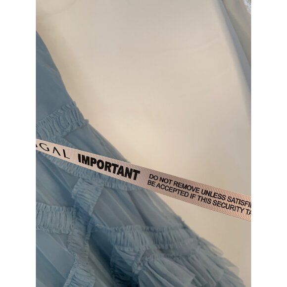 New Mac Duggal Size 14 Blue Ruffle Mesh Midi Dress RII10592 Wedding Guest - Picture 6 of 11